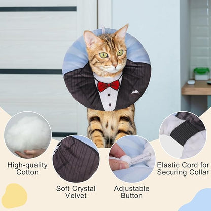 BEAUTYZOO Cat Cone Collar Soft, Cat Recovery E Collars After Surgery to Stop Licking, Adjustable Elizabeth Circle Collar Cute Pet Donut Pillow for Cats Kitten Puppy Small Dogs, Black Suit S