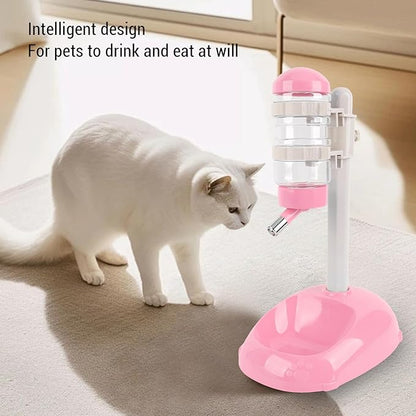 Denash Pet Standing Water Dispenser Feeder, 500ml Dog Water Feeder Bottle Adjustable Raised Pet Food Bowl for Dogs Detachable Bottles Easy Cleaning (Pink)