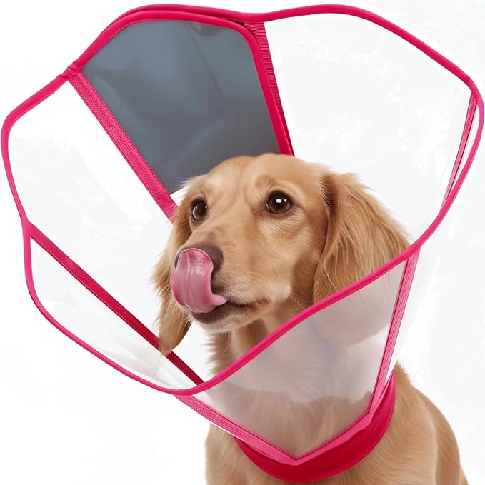 Comfy Dog Cone Collar for Dogs to Stop Licking, Soft Transparent E Collar for Small Dogs After Surgery, Extra-Long Recovery Cones, Durable & Easy-Clean Pet Neck Collars, Lightweight Cone(Rosered, S)