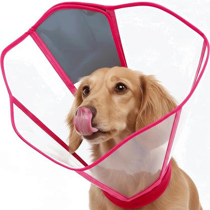 Comfy Dog Cone Collar for Dogs to Stop Licking, Soft Transparent E Collar for Small Dogs After Surgery, Extra-Long Recovery Cones, Durable & Easy-Clean Pet Neck Collars, Lightweight Cone(Rosered, S)