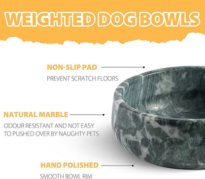 Karibiber Natural Marble Dog Bowl, 5lbs Non-Slip Cat and Dog Food Bowl Dish, Non-Tipping Weighted Puppy Pet Dish, Durable Food and Water Bowls, Easy to Clean, Holds 4 Cups(Indian Green)
