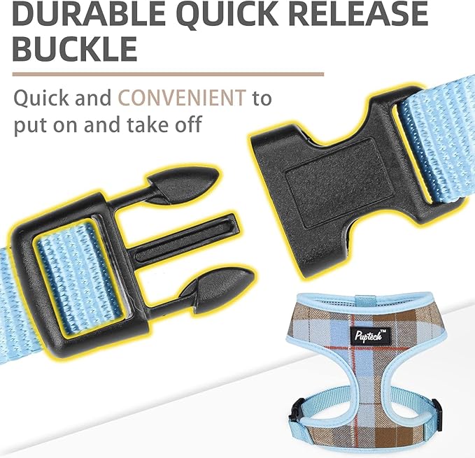 PUPTECK Soft Mesh Dog Harness and Leash Set Pet Puppy Cat Comfort Padded Vest No Pull Harnesses, Blue&Brown, XL