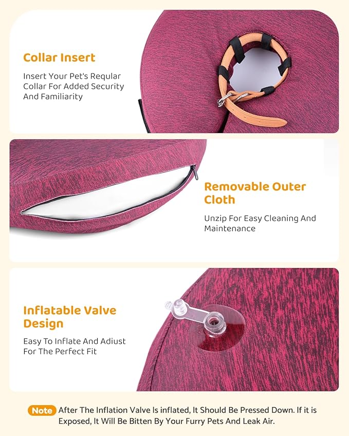 MIDOG Inflatable Dog Cone Collar – Soft Dog Cone Alternative After Surgery, Comfortable Recovery Neck Donut ECollar for Small Medium & Large Dogs and Cats to Stop Licking & Vision-Friendly (Rose,L)