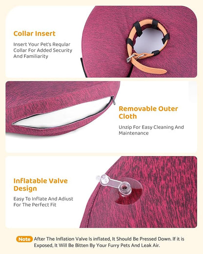 MIDOG Inflatable Dog Cone Collar – Soft Dog Cone Alternative After Surgery, Comfortable Recovery Neck Donut ECollar for Small Medium & Large Dogs and Cats to Stop Licking & Vision-Friendly (Rose,L)