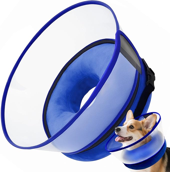 Inflatable Dog Cone Collar with Detachable Sturdy Shield,Soft&Lightweight-Ideal for Post-Surgery Recovery and Daily Wear,Suitable for Small Medium Large Dog Breeds(Blue,M+)