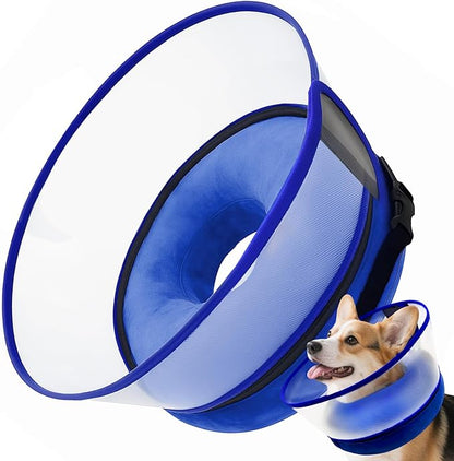 Inflatable Dog Cone Collar with Detachable Sturdy Shield,Soft&Lightweight-Ideal for Post-Surgery Recovery and Daily Wear,Suitable for Small Medium Large Dog Breeds(Blue,M+)