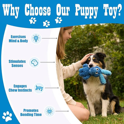 Donkey Squeaky Dog Toys to Keep Them Busy, Stuffed Plush Dog Toy Birthday Gift Crinkle Pet Puppy Tug Toy for Small Medium Large Dogs(Blue)