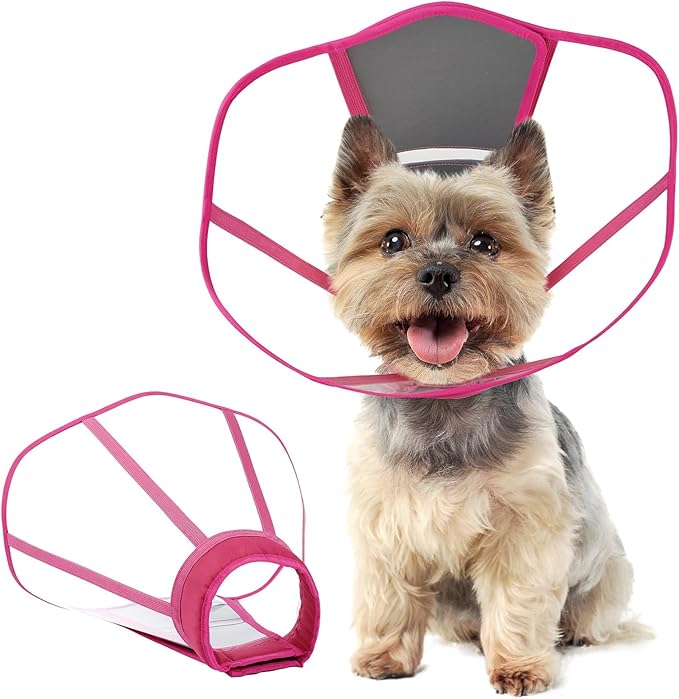 Clear Dog Cone, Elizabethan Collar for Dogs to Stop Licking, Plastic Pet E-Collar Alternative After Surgery, Adjustable Dog Recovery Cone for Wound Healing