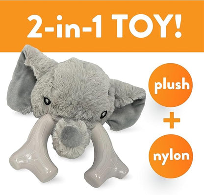 Spunky pup Knucklehead Durable Dog Toy - 2-in-1 Plush & Chew Toy for Aggressive Chewers, Chicken-Flavored Dental Chew, Durable Double-Stitched Squeaker- Elephant