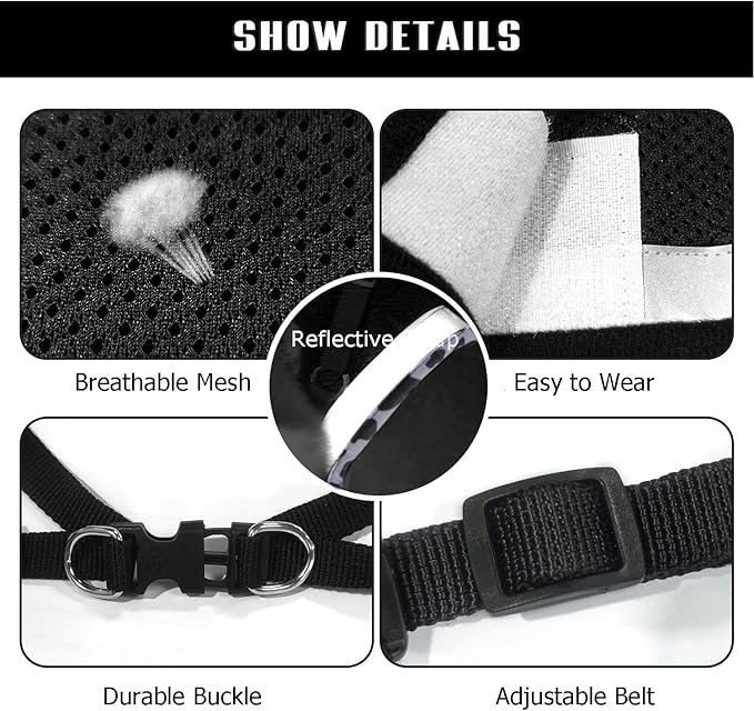 FEimaX Dog Harness and Leash Set for Walking, Soft Mesh Adjustable Easy Control Lightweight Cat Vest Harnesses with Reflective Strips, Escape Proof Small Dogs Cats Vests (Cowblack, Large)