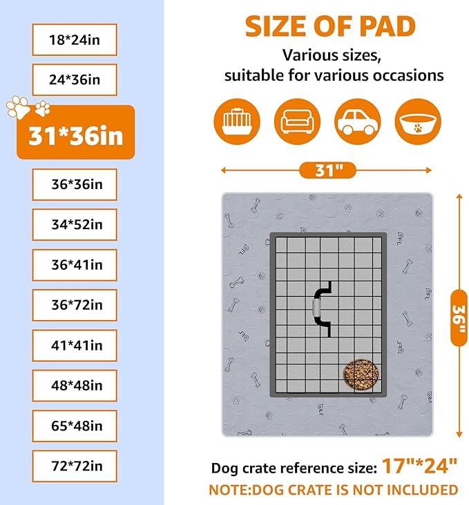 Washable Pee Pads for Dogs, 2Pack Puppy Pads Washable with Bone Print,Absorbent Reusable Whelping Pads Non-Slip Dog Mats for Floor Protector, Couch Cover, Crate, Potty Training 31x36