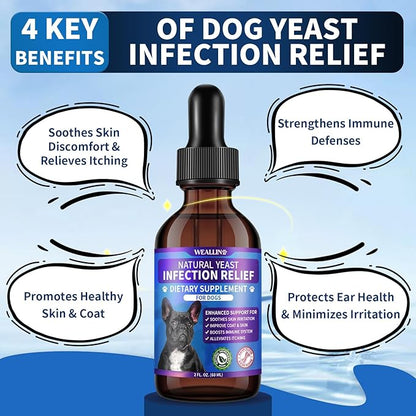 Natural Yeast Infection Treatment for Dogs | Probiotic-Powered Drops with 8-Herbal Blend | Supports Skin, Ears, Allergy Relief | Dog Yeast Infection Treatment Oral Supplement | Bacon-Flavored-2PC