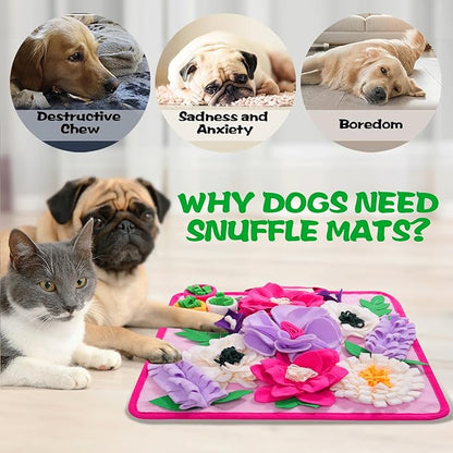 Snuffle Mat for Dogs,Dog Feeding Mat Sniff Mat Interactive Dog Puzzle Mat for Training and Stress Relief Encourages Natural Foraging Skills (Pink)