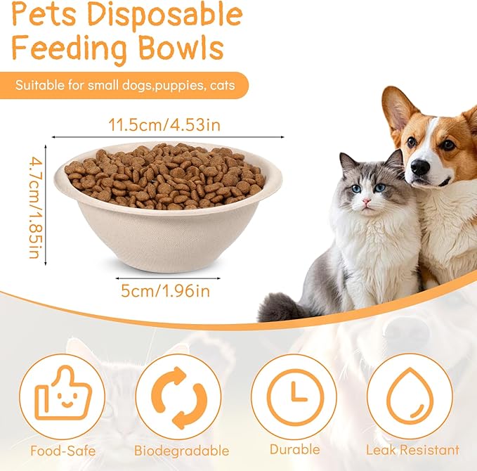 250 Pcs Disposable Pets Bowls Bulk Compostable Pets Feeding Bowls Thickened Disposable Pet Bowl Paper Dog Travel Bowl for Small Dogs Puppy Cat, Leakproof Pet Feeding and Watering