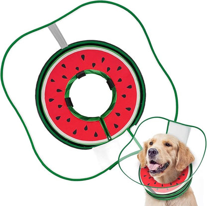 Sponge Dog Cone Collar, Dog Recovery Collar Alternative with Detachable High Clear Shield, Adjustable Soft Neck Cone for Small Medium Large Dogs, Stop Licking After Surgery (Watermelon,XL)