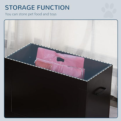 PawHut Raised Pet Feeding Storage Station with 2 Stainless Steel Bowls Base for Large Dogs and Other Large Pets, Coffee