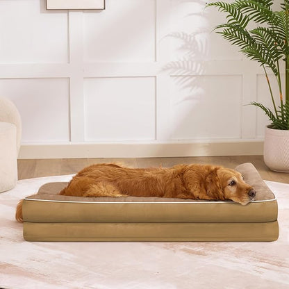 Dog Bed Large Sized Dogs, Orthopedic Dog Bed for Large Dogs, Waterproof Pet Bed with Washable Removable Cover, L-Shaped Pet Couch with Portable Handle 36"x27"x6.5", Camel