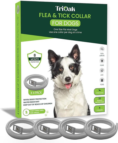 Flea and Tick Prevention Collar for Dogs, Adjustable Dog Flea and Tick Treatment for Puppy, Small, Medium, Large, and Extra Large Dogs, Best Natural Flea and Tick Collars (Gray Collar)