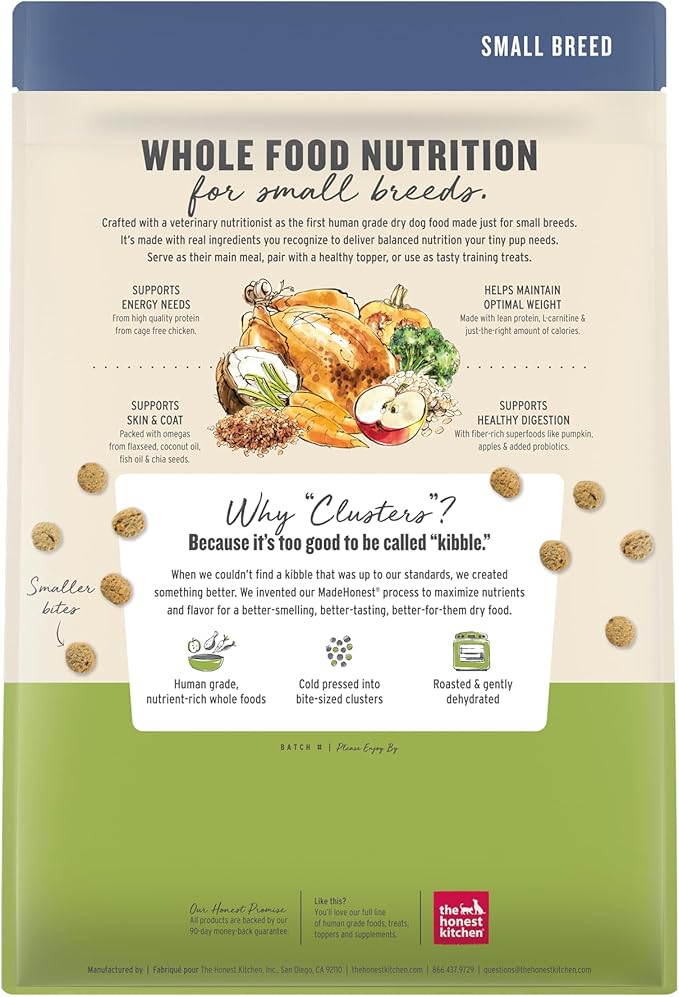 The Honest Kitchen Whole Food Clusters Small Breed Whole Grain Chicken Dry Dog Food,4 lb Bag,(Pack of 2)
