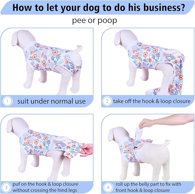 PetWarm Dog Surgery Recovery Suit Male Neuter, Onesies for Dogs, Surgery Suit for Dogs Professional Dog Abdominal Wounds Bandages Female Male, Flower Pattern, Orange, XL