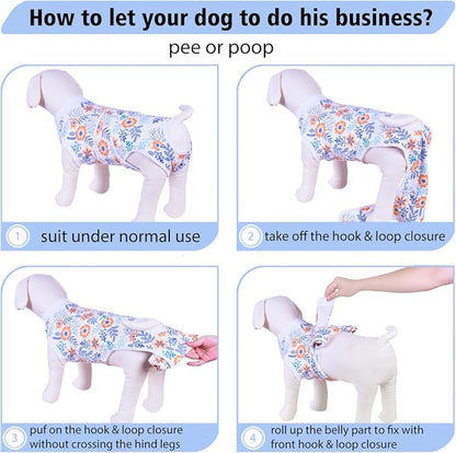 PetWarm Post Surgery Dog Onesie Female, Onesies for Dogs, Bodysuit for Abdominal Affected Areas Sensitive Skin Areas, Dog Cone Alternative After Surgery, Flower Pattern, Orange, 2XL