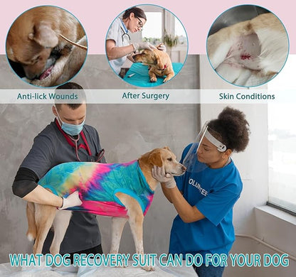 Dog Surgery Recovery Suit for Male Female, Spay Neuter Cone Alternative Surgical Onesie, Tie-dye Purple (Tie-dye Green, Large (Back 17.3'', Chest 18''-21''))