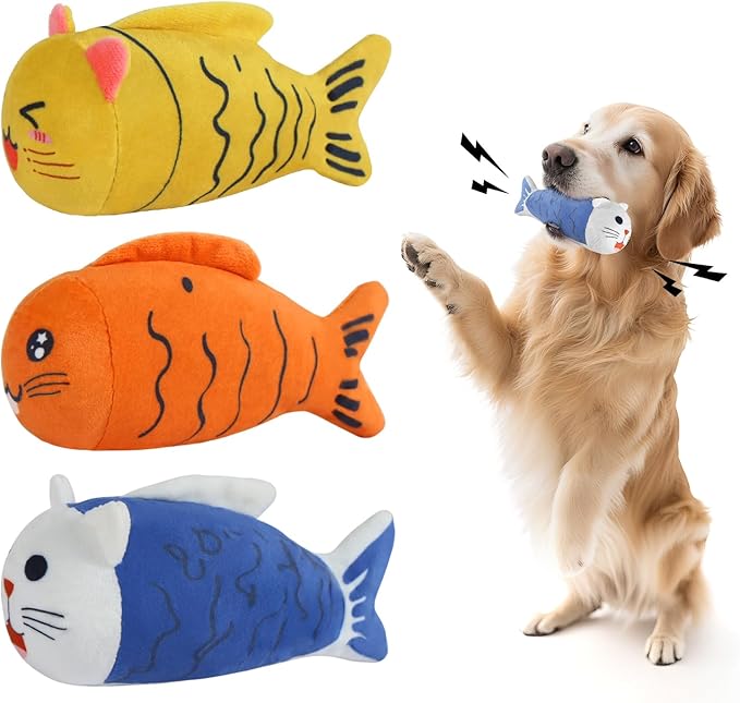 lilfrd Squeaky Dog Toys for Small Dogs & Puppy – 3 Pack Fish Crinkle Squeak Pet Toys for Interactive Play, Boredom Relief & Teeth Cleaning