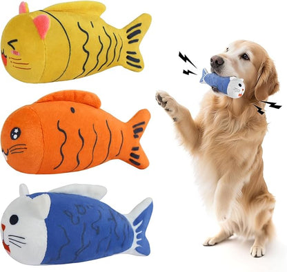 lilfrd Squeaky Dog Toys for Small Dogs & Puppy – 3 Pack Fish Crinkle Squeak Pet Toys for Interactive Play, Boredom Relief & Teeth Cleaning