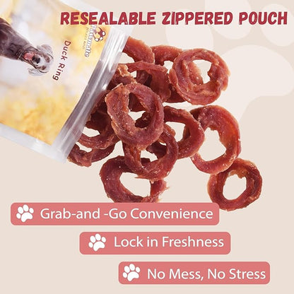 Pawmate Dog Treats Duck Jerky Rings, Natural Duck Brest w/Glucosamine Chondroitin, Healthy Training Treats Snacks for Small Medium Large Dogs, 10.6 oz