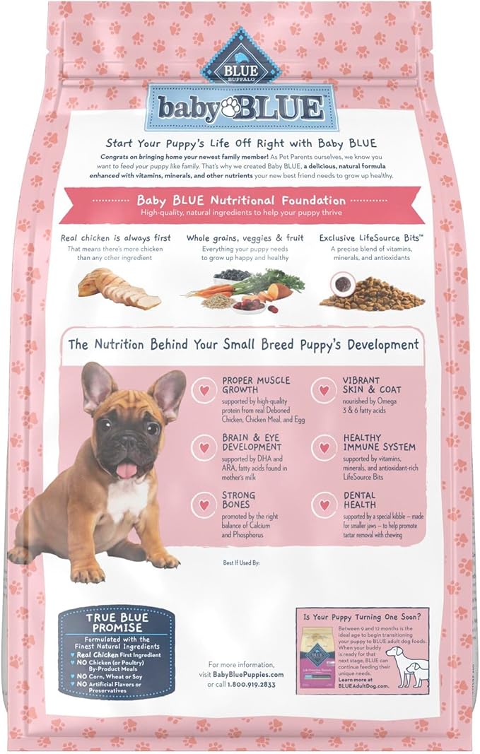 Blue Buffalo Baby Blue Natural Small Breed Puppy Dry Dog Food, Healthy Growth Formula with DHA, Chicken and Oatmeal Recipe, 4-lb Bag