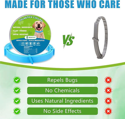 Natural Flea & Tick Prevention Dog Collars – 2-Pack Adjustable Waterproof Collars with Essential Oils (Lemon Eucalyptus, Citronella, Lavender, Linalool),Blue, Safe for All Breeds