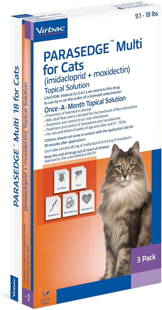 PARASEDGE™ Multi 18 for Cats (imidacloprid + moxidectin) Topical Solution 9.1-18 lbs, 3 Pack
