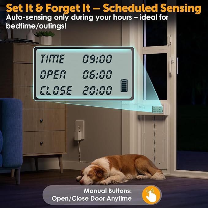 Automatic Sliding Glass Dog Door with Collar Sensor，Large Electric Doggy Door for Sliding Glass Doors, Adjustable 90 9/16" to 95 1/4" Slider Height, Anti-Pinch,Fits Dog Up to 100 Lbs (L-Tall)