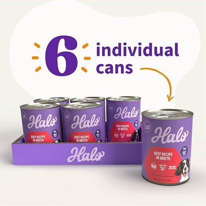 Halo Wet Dog Food Whole Beef Stew Recipe, Healthy Grains Real Meat Canned Dog Food, Meal or Topper, 13.2 Oz Can (Pack of 6)