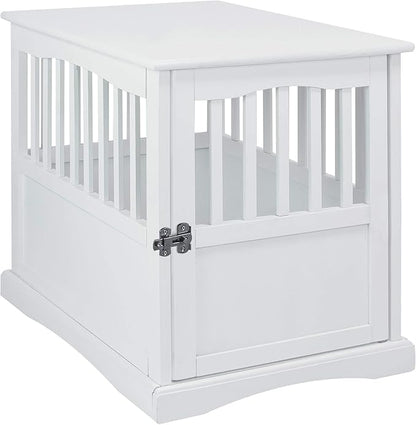 Casual Home Wooden Decorative Indoor Kennel Dog Crate End Table Night Stand Furniture with Lockable Gate for Medium Pets Up to 25 Pounds, White