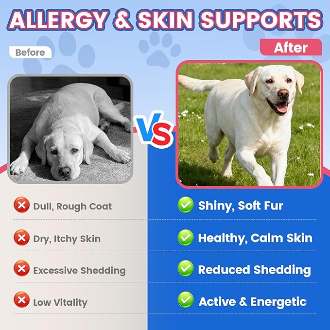 Omega 3 for Dogs, 500 Chews Skin & Coat Supplement for Dog, Salmon Flaxseed Fish Oil for Dogs, Dry & Itchy Skin Relief, Allergy Support Anti Shedding - Vitamin E- EPA & DHA - Chicken Krill Flavor