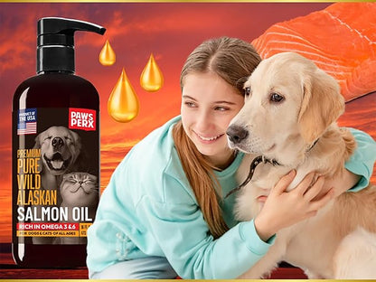 Salmon Oil Food Topper for Pets; Premium-Pure Alaskan Omega 3 Supplement; Improves Taste of Kibble; Supports Skin, Coat & Joints; Sustainably Sourced (Two 16 fl oz Bottle)