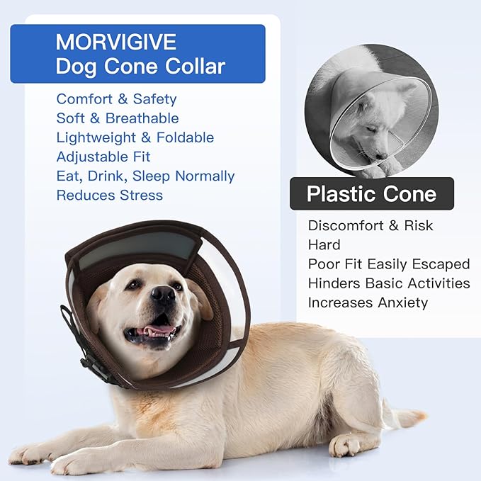 Cone for Large Dogs to Stop Licking - Adjustable Elizabethan E-Collar for After Surgery, Neuter & Wound Protection,Lightweight Breathable Recovery Collar to Prevent Biting (Brown, XL)