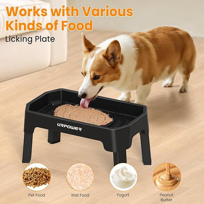 URPOWER 3-in-1 Elevated Dog Bowls - Mess Proof Double Deck 4 Height Adjustable Raised Stand with 2 Stainless Steel Food Bowls & Licking Plate for Small, Medium & Large Dogs