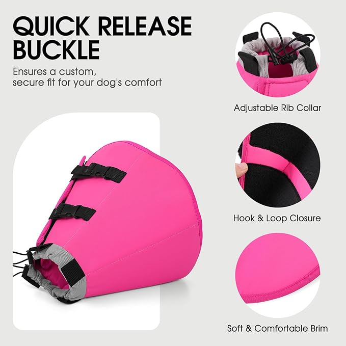 SUNFURA Dog Cones for Medium Dogs, Soft Cone for Dogs to Stop Licking, Comfy Dog Cone with Elastic Collar Loop, Recovery E-Collar Alternative for Wound Healing After Surgery, Pink M