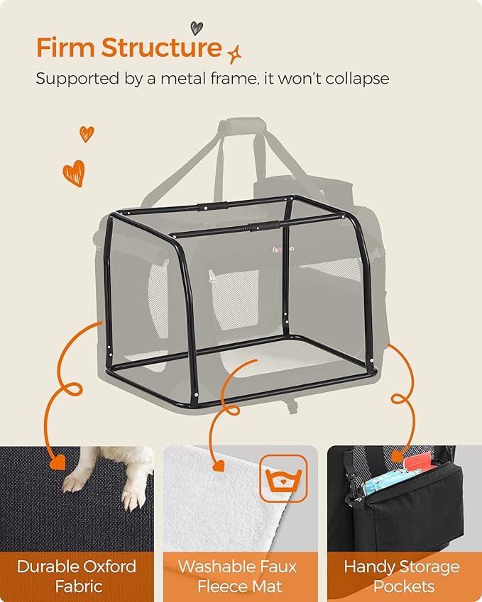 Feandrea 36 Inches Collapsible Soft Dog Crate, Portable Travel Dog Crate for Indoor and Outdoor Use, Dog Carrier Kennel with Safety Zippers, for Living Room, Car, Travelling, Camping, Black UPDC90H