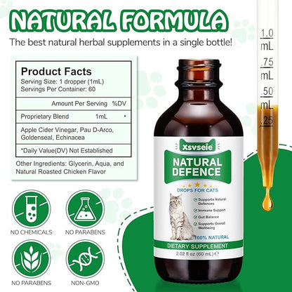 Antibiotics for Cats, Cat Antibiotics for Infections, Supports Immune & Cats Allergy Itch Relief, Health Supplies cat UTI Cat Multivitamin, 60ML