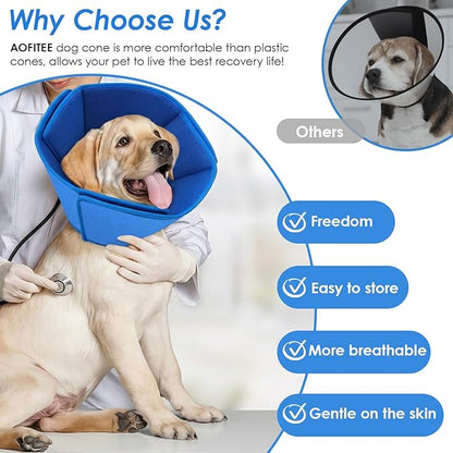 AOFITEE Dog Cone Collar, Adjustable Dog Cone for Dogs to Stop Licking, Breathable Elizabethan Collar for Small Medium Large Dogs Cats, Soft E-Collar Wound Healing After Surgery(Blue,Small)