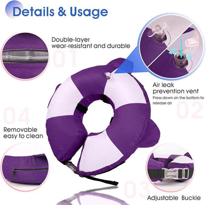 Inflatable Dog Cone Collar Alternative After Surgery,Comfortable Anti-Licking & Biting Recovery Donut Collar,Lightweight Waterproof Easy to Clean (Purple,Small)