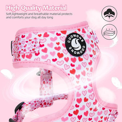 Dog Harness and Leash Set, Adjustable Dog Harness, Dog Leash, No Pull No Choke Puppy Harnesses for Walking Training for Small, Medium Pet (Little Love, L(Chest 19.6-28", Neck 15.7-21.1"))