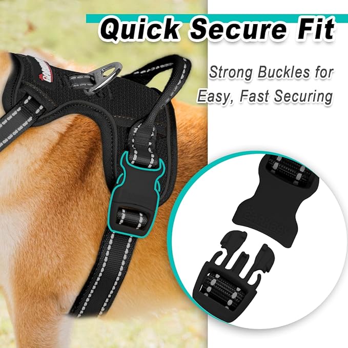 BARKBAY Dog Harness No Pull Mesh for Large Dogs - Adjustable, Reflective, Comfortable, No Choke, Heavy-Duty - Perfect for Outdoor Training, Walking, and Hiking - Strong & Durable - L & Black Mesh