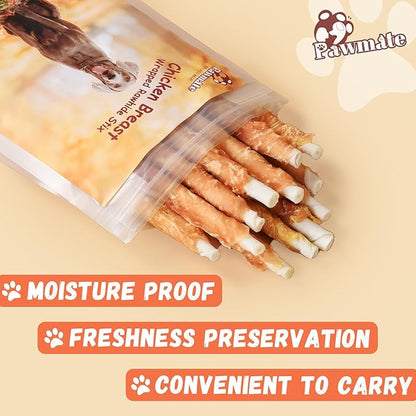 Pawmate Dog Treats Chicken Wrapped Rawhide Sticks w/Taurine, Long Lasting Dog Chews Trainning Snacks High Protein, Natural Chicken Treats for Small Medium Large Dogs 20-21 Counts, 10.6 oz