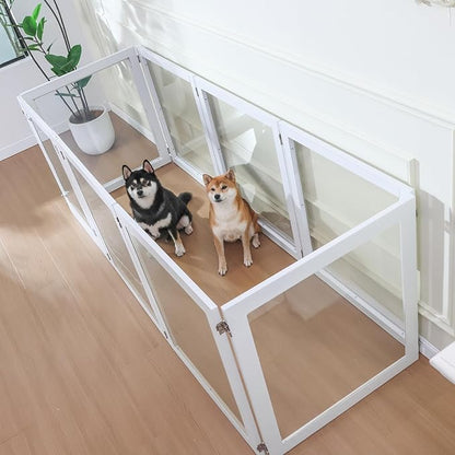 Heavy Duty Clear Acrylic Dog Playpen, 32" Height Transparent Pet Pen, Metal Frame Easy Assemble Kennel Enclosure, Ideal for Small to Medium Dogs, Cats, and Other Small Pets (White, 6 Panels with door)