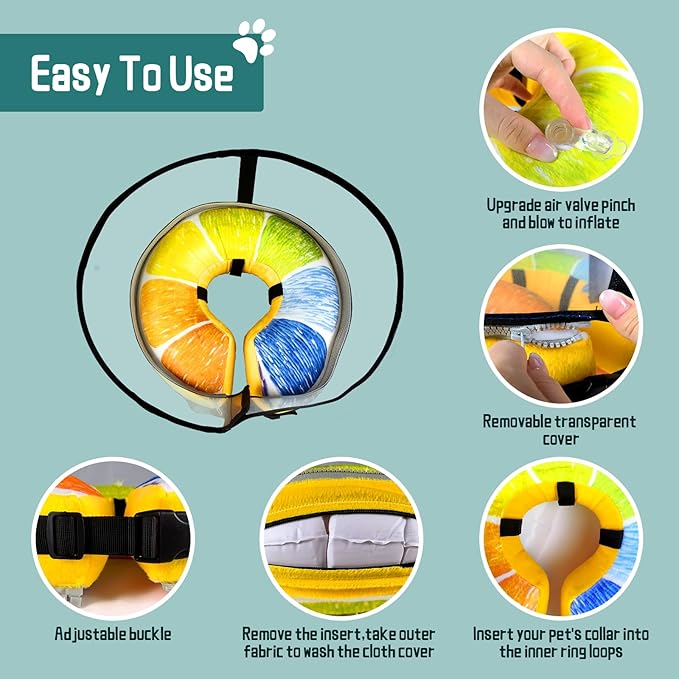 Ovatt PVC inflatable pet collar for small medium and large dogs after surgery ，Washable Dog Cone Collar w/Removable Hard Cone for Dogs After Surgery (Orange, S)