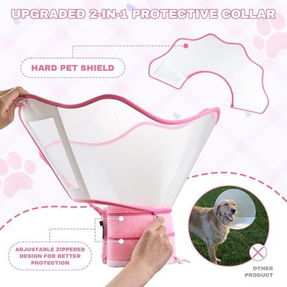 Arblina Soft Dog Cone Collar After Surgery,2-in-1 Adjustable Sponge Recovery Collar to Stop Licking Biting Wounds, Pet Elizabethan Dog Cone Alternative with Shield, L